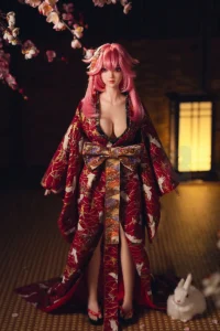 Yae Miko Sexpuppe von BCDOLL, 76 cm – Vorderansicht im roten Kimono
