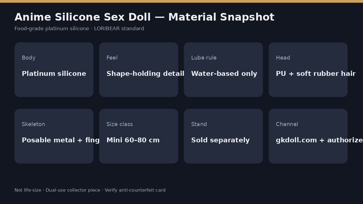 Anime silicone sex doll key materials: platinum silicone, PU head, metal skeleton