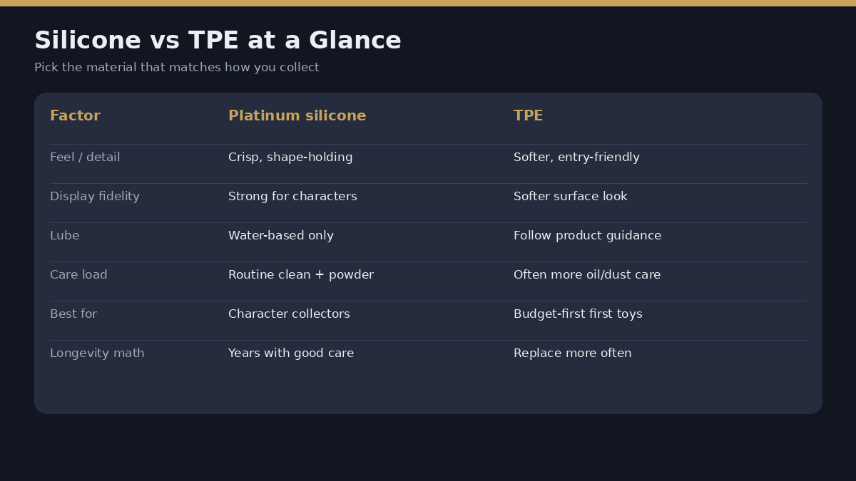 Platinum silicone versus TPE comparison table for anime mini sex dolls