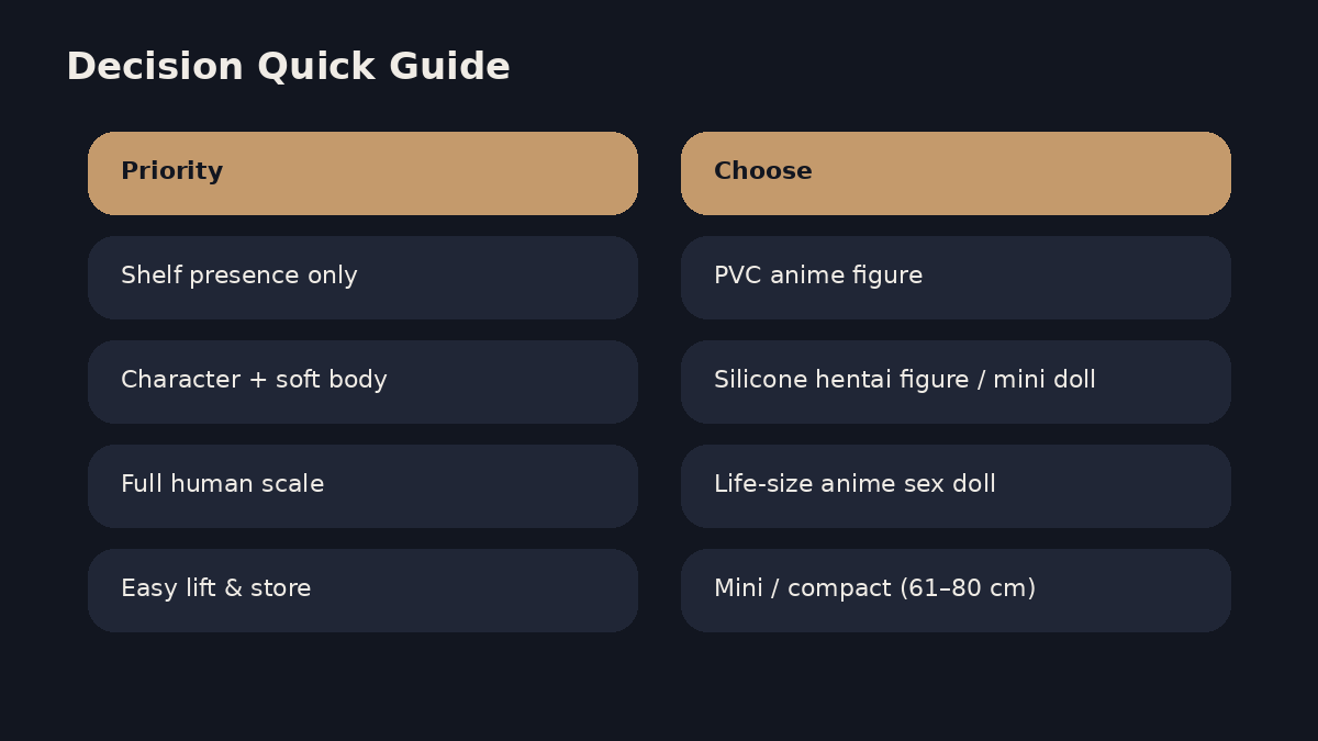 Decision guide table for anime sex doll versus anime figure buyers