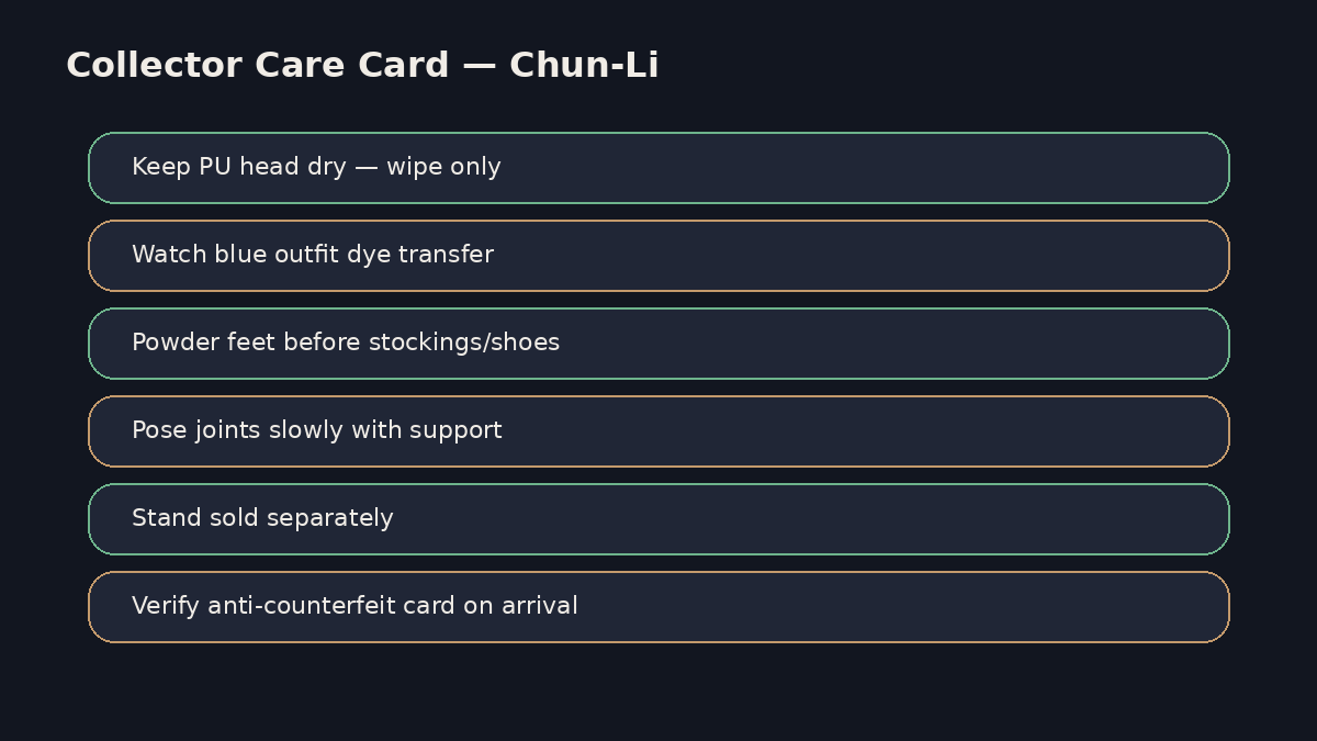 Care tips card for Chun-Li LORIBEAR sex doll owners