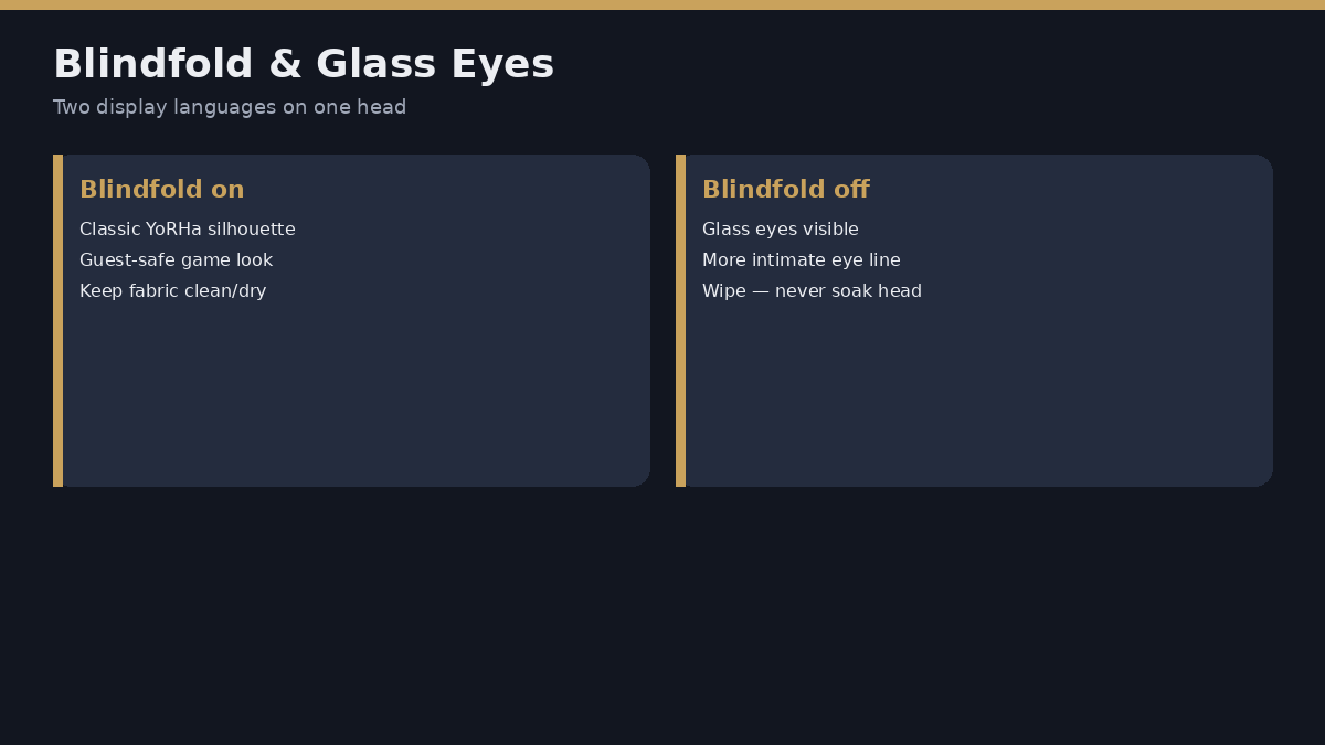 2B sex doll blindfold and glass eyes display options