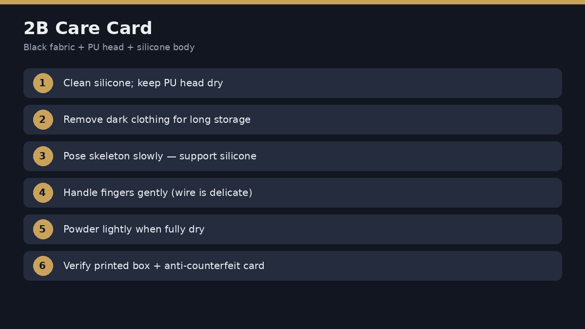 Care tips card for 2B LORIBEAR sex doll owners