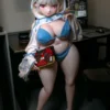 Burako 120cm anime sex doll - front view in blue bikini and white hoodie