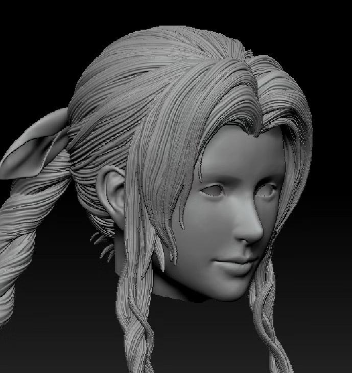 ZBrush sculpt of Aerith's head with braided hair