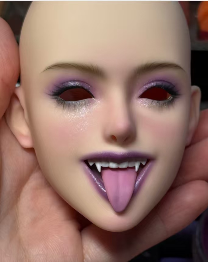 Before: fanged PU face ahead of its final hand-painted makeup