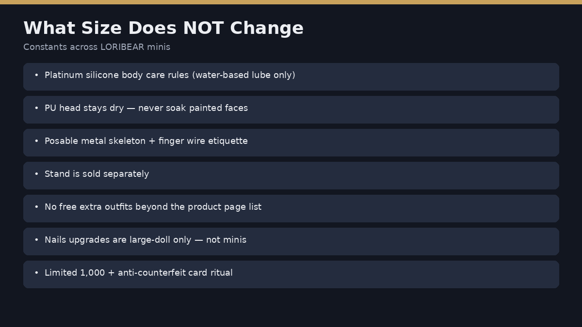 Care and product constants across mini sex doll size bands