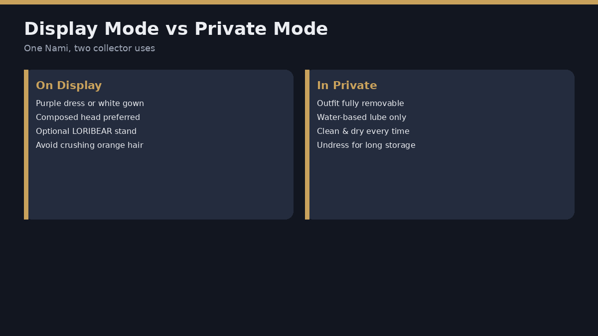 Nami doll display outfit mode versus private adult use mode