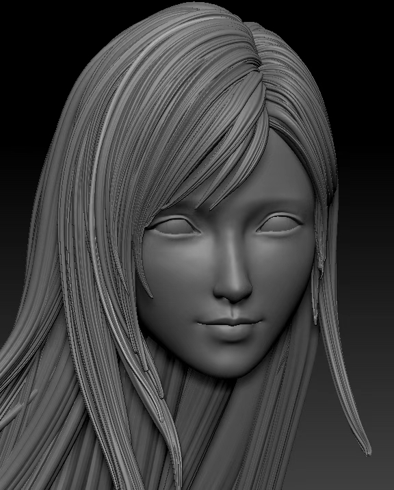 ZBrush sculpt of Tifa Lockhart's head, front view